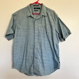 Men’s Nautica Classic Short Sleeve Button Down Shirt Blue Yellow Stripes Size XL